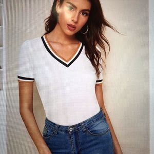 SHEIN Striped Ringer Tee